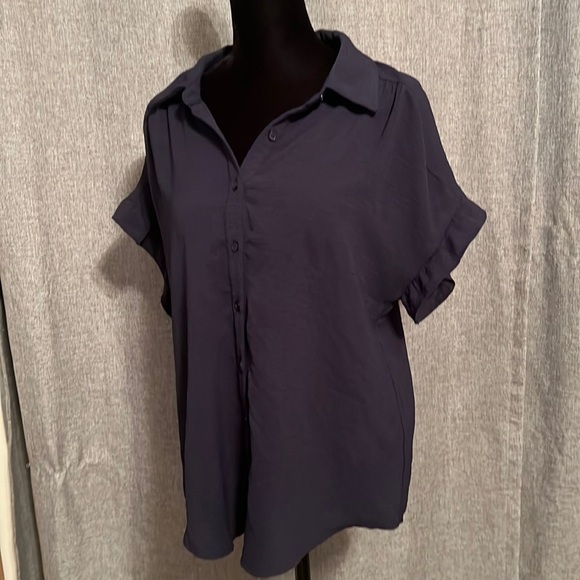 PLEIONE Blue Semi Sheer Button Down Blouse Size Medium - Picture 1 of 5